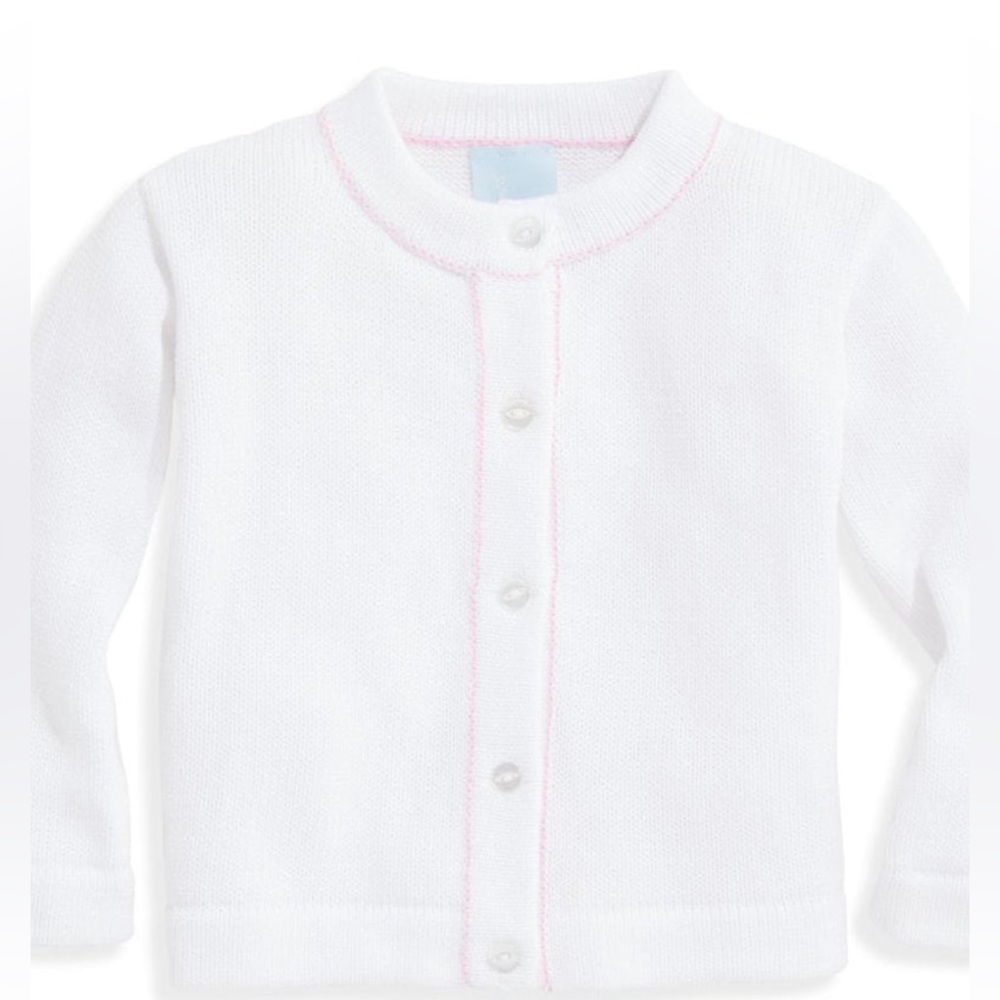 Bella Bliss Girls 6 Cotton Cardigan White w/ Pink Trim - excellent condition!